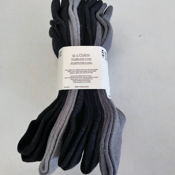 NEW DKNY 5 Pair Fine Combed Cotton Ladies Crew Socks NWT Bundle Black Gray - Picture 3 of 4